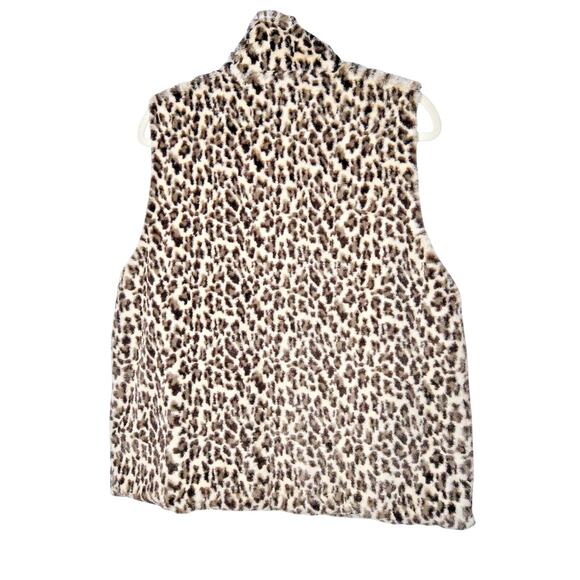 Betsey Johnson Leopard Print Faux Fur Vest Large Hook Closure Pockets EUC - Picture 2 of 5